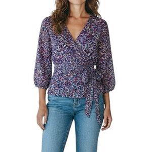 ALLISON MORGAN Multicolor Abstract Wrap Top Size XL Front Tie Boho Chic Blouse